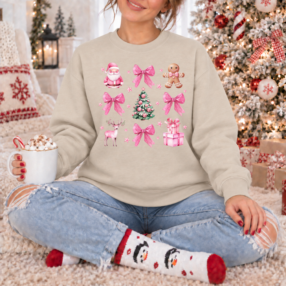 Christmas Pink Bow Santa
